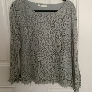 Green Lace Flared Sleeved Blouse